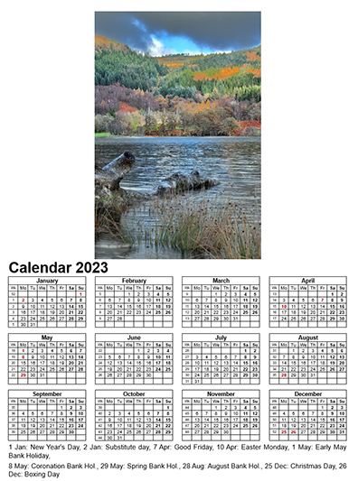 Year Calendar 2023 - Loch Achray Calendar